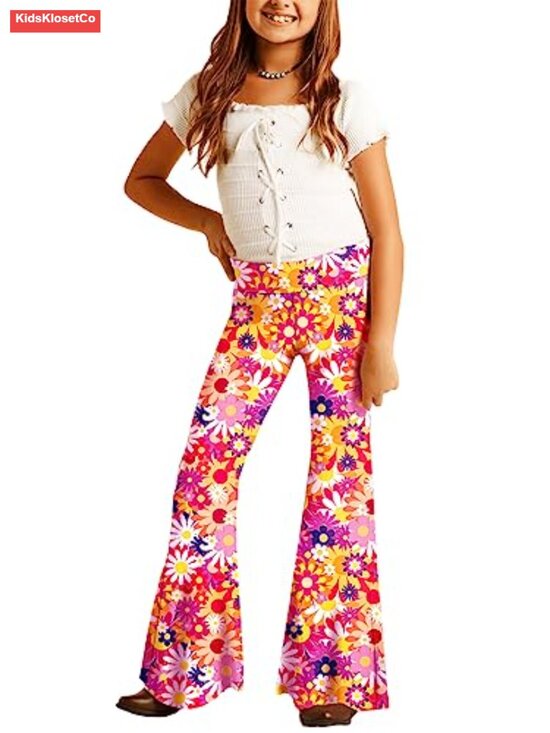 Other - Girls High Waist Floral Flare Pants 60s 70s Hippie Bell Bottom